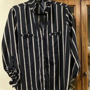 Forever 21 navy blue striped button-up top